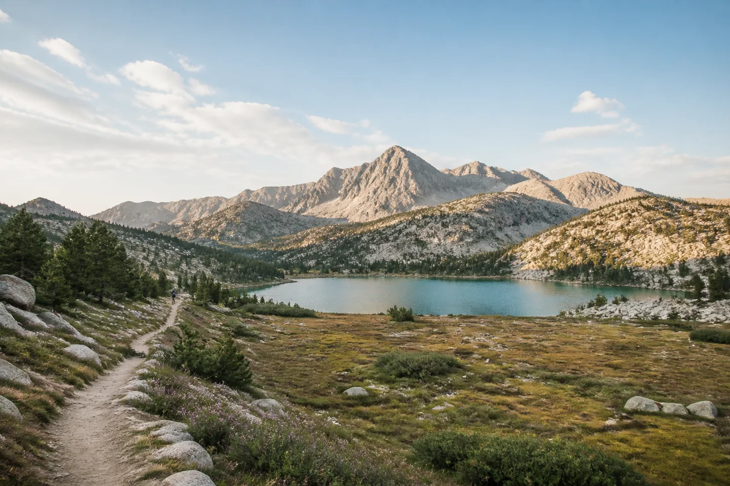 Backpackers planning beside an alpine lake in the mountains
